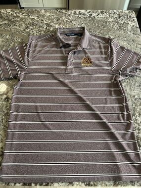 Cutter & Buck Maroon Striped Polo with Gold Embroidered Logo